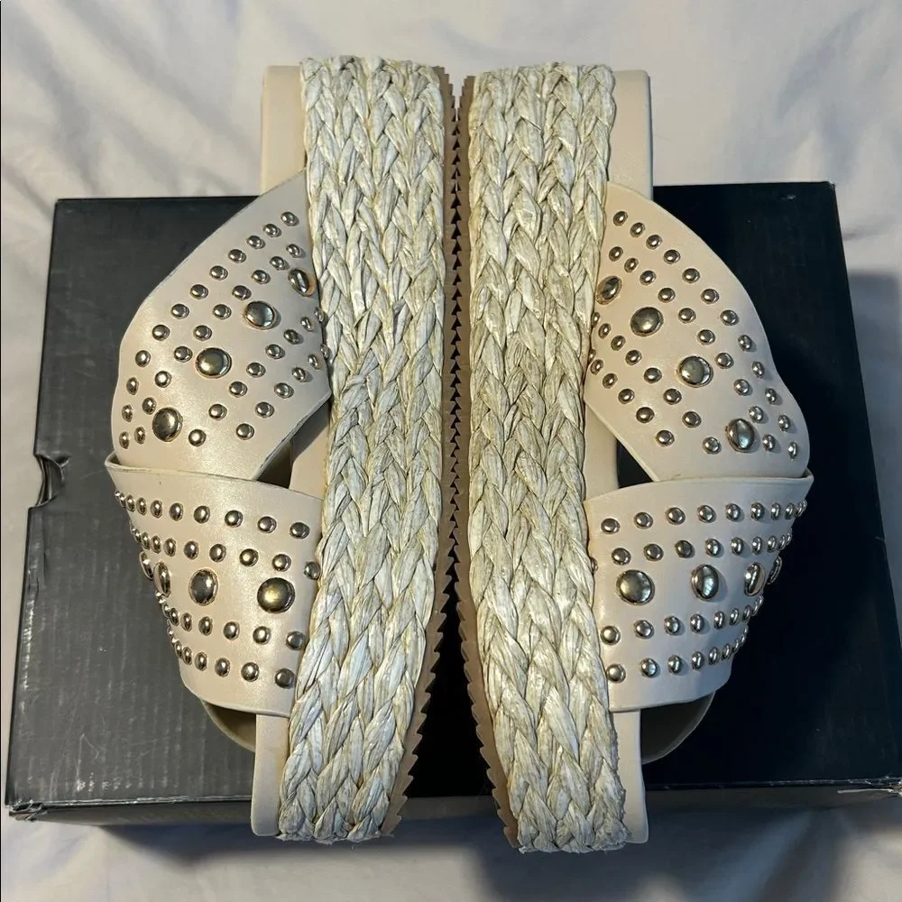 Shu Shop Kaia Beige Studded Platform Espadrille Sandals Size 10 NWT
